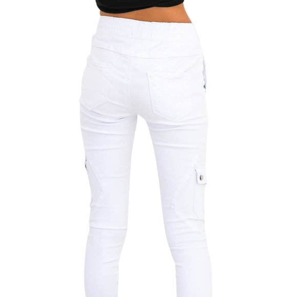 *SALE* White Drawstring Cargo Skinny Jeans - Picture 4 of 5